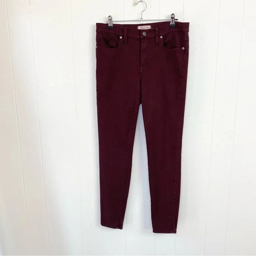 Madewell Jeans Size 30 Burgundy Red 9" High Rise Skinny Cotton Blend Jeans